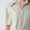 ELLE French Minimalist Design Lapel Waist-Defining Casual Versatile Color-Block Solid Embroidered X-Stripe Midi Dress Short Sleeve Dress L8ALM039