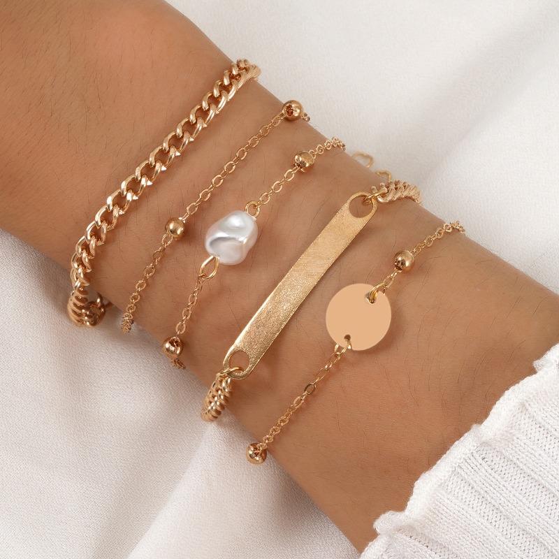 E Hot Sale, Bohemian Minimalist Bracelet, Metal Figaro Chain Twist Chain, Multi-piece Set