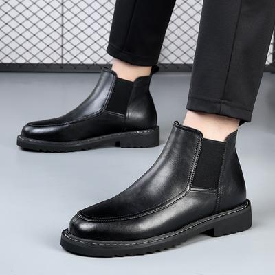 Winter Shoes Men Chelsea Boots Genuine Leather Fashion Brand Mens Ankle Boots Warm Plush Flat Non-slip Black D229