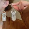 New Chinese antique super fairy bamboo flower pearl fringed stud earrings ear hook explosion Chinese style versatile earrings earrings
