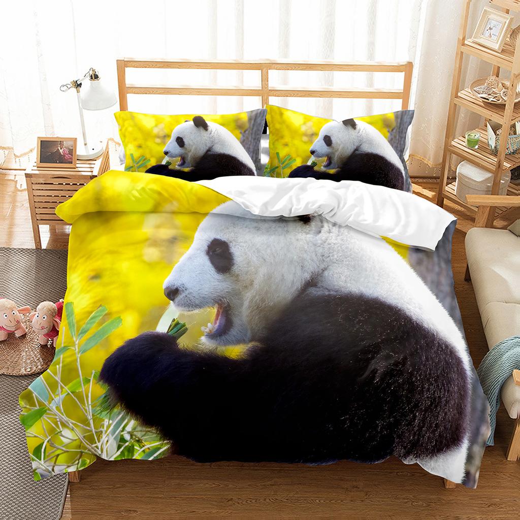 Zestaw Poszwy na Kołdrę Panda Urocze Dzikie Zwierzęta Poliestrowa Poszwa na Kołdrę Rozmiar King Queen dla Dzieci Chłopca Dziewczynki Zestaw Pościeli z Poszewką na Poduszkę