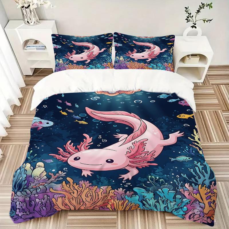 Underwater Axolotl Adventure Print 3Pcs Bedding Setduvet Cover With 2 Bedropillowcase Home Birthday Gift