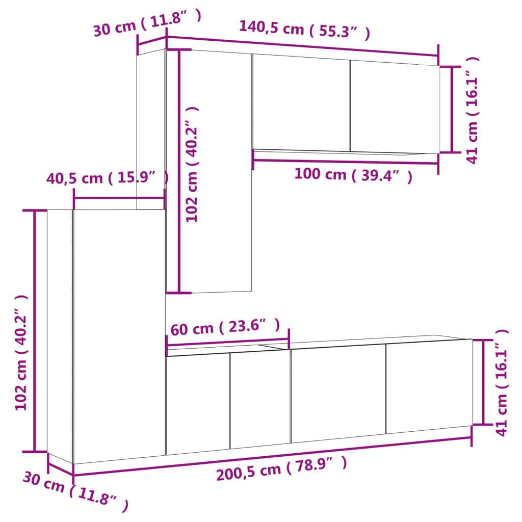 5 Piece White Living Room Wall Unit