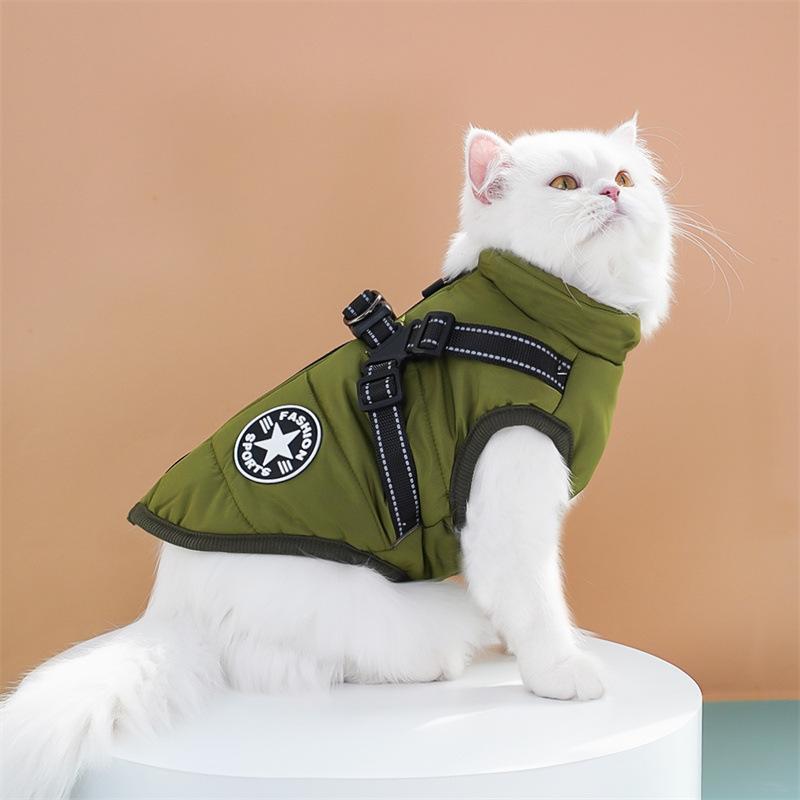 Cappotto per cani con imbracatura invernale per gatti, impermeabile, con cerniera, giacca per cani con imbracatura riflettente per cani di piccola, media e grande taglia