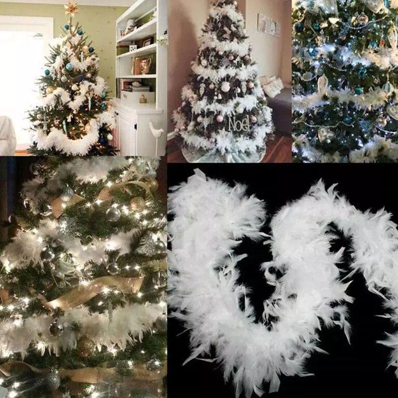 Christmas White Tree Feather Boa Strip Xmas Ribbon Party Garland Decor Diy 2m