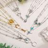 3pcs Set Bohemian Retro Inlay Turquoise Cactus Ox Head Pendant Beaded Multi-layer Necklace for Women Fashion Personality Jewelry