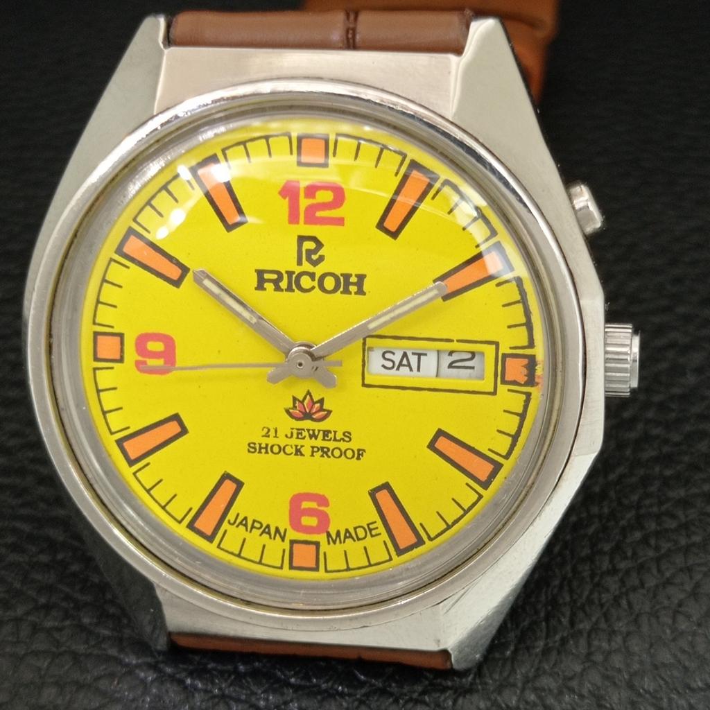 AUTOMATIC VINTAGE RICOH R31 JAPAN MENS YELLOW COLOR DIAL WATCH A707689-1