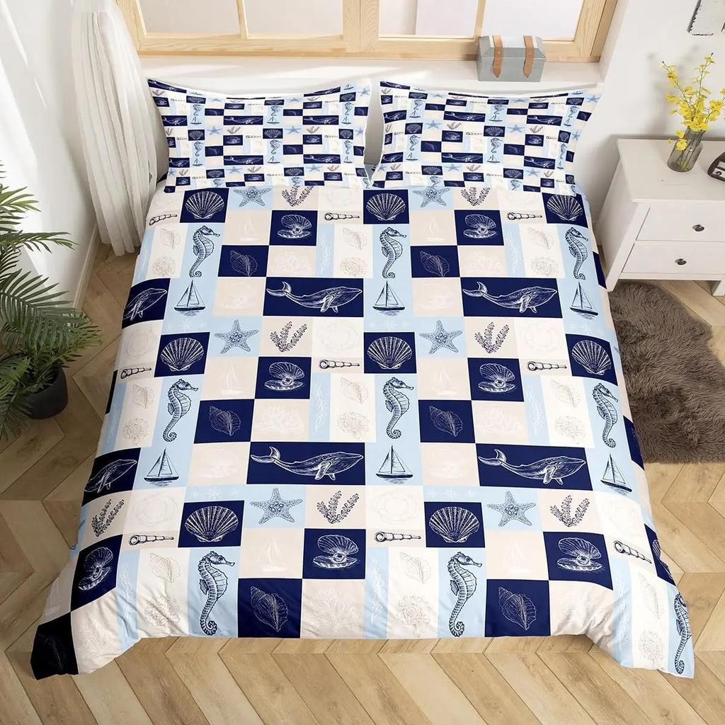 Comforter Nautical Sailing Whale Bedding Set 2-3Pcs Bedroom Set Single Double Size For Adult Boy Girl