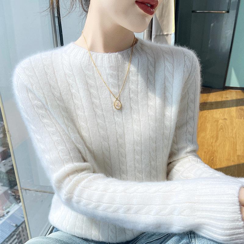 

Женский приталенный свитер из 100% шерсти, крупной вязки, с круглым вырезом, универсальный пуловер для осени/зимы M (95-100 lbs)