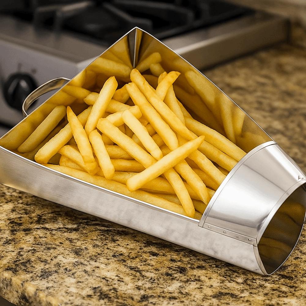 Stainless Steel French Fry Scoop with Handle Food Shovels Funnel Triangle Bucket  Kitchen Utensil