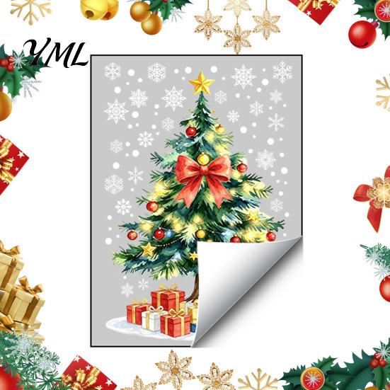 Creative Room Embellishments Christmas Tree Static Window Sticker, Waterproof PVC Decal, Watercolor Clings Snowflake Glass for Holiday Home