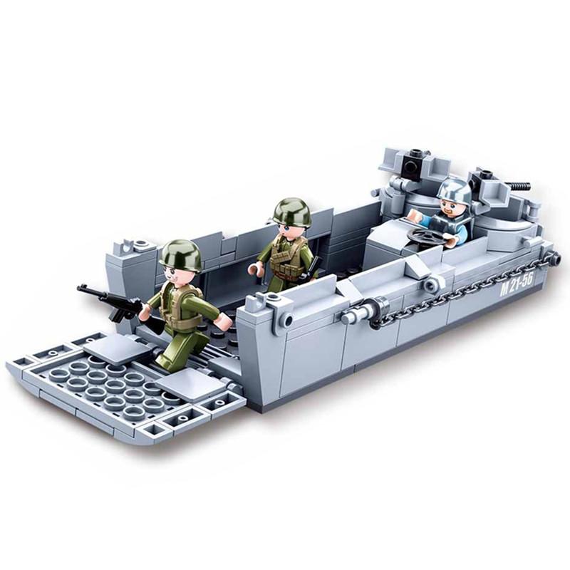 182pcs WW2 Military Higgins Landing Craft Army Ship Warship Boat Building Blocks Kits Bricks Classic Model Kid Toys Boys Gift