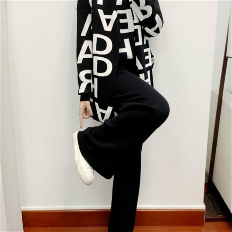 Knitted Suit Women'S Autumn And Winter Casual Fashion Temperament Scarf Sweater Wide Leg Pants Three Piece Set