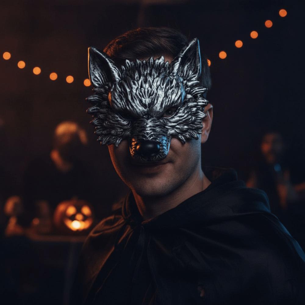 Funny Cosplay Party Costume Mask Black Silver Finish Werewolf Mask  Dress Up Prop