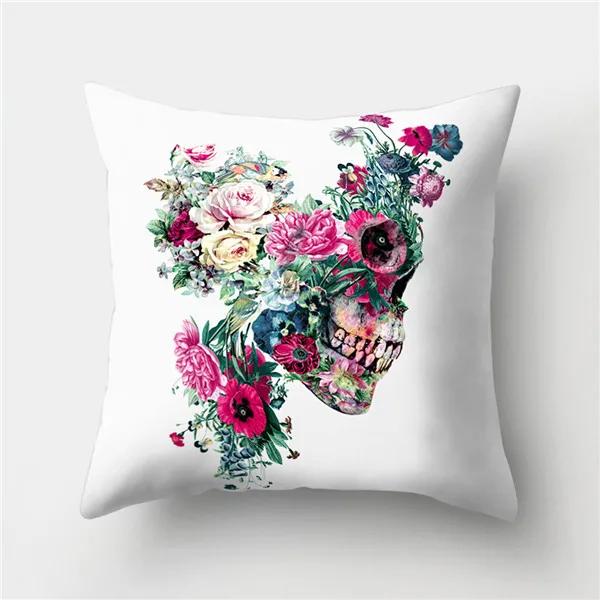 Halloween Floral Skull Print Cushion Cover Polyester Decorative Pillow Cover For Home Sofa Bed Nordic Style Pillow Case 45X45Cm