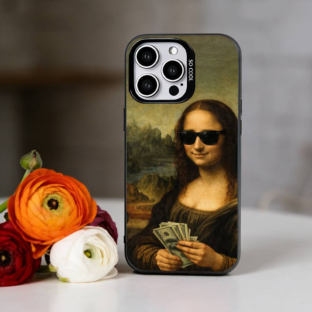 Een belachelijke Mona Lisa meme Telefoonhoesje Voor iPhone 17,16,15,14,13,12,11 Plus,Pro Max,XS,Kleurrijk Zilveren Telefoonhoesje Funda Cover