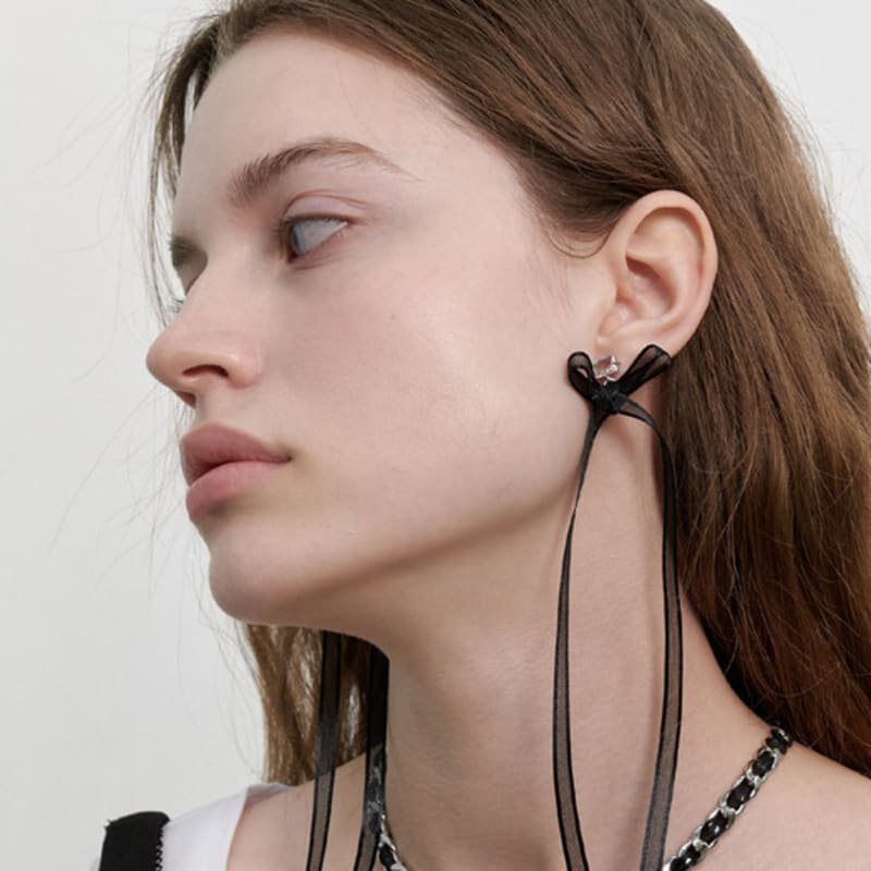 LOVE ME MONSTER Sheer Ribbon Earrings (L241MER040)