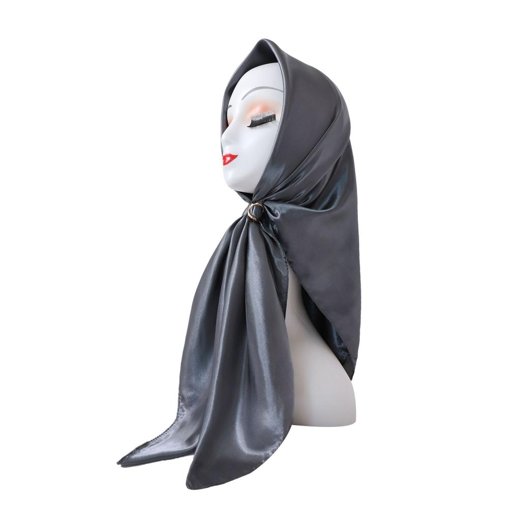 Fashionable New Versatile Headscarf Large Square Scarf Solid Color Scarf Women'S Simulated Silk Satin Scarf