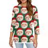 Women's Fashionable Casual Three Quarter Sleeve Christmas Printed Round Neck Top