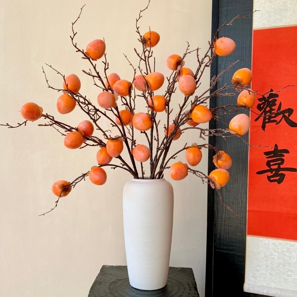 3/5/7 Heads Artificial Persimmon Branch Realistic Handmade Artificial Fruits Branches Plastic Foam Simulation Persimmon Fruit
