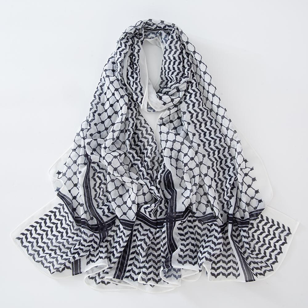 Newest Muslim Keffiyeh Hijab Chiffon Print Shawl Echarpe Keffyeh Fashion Ladies Soft Headwraps Geometric Style Arab Women Scarf