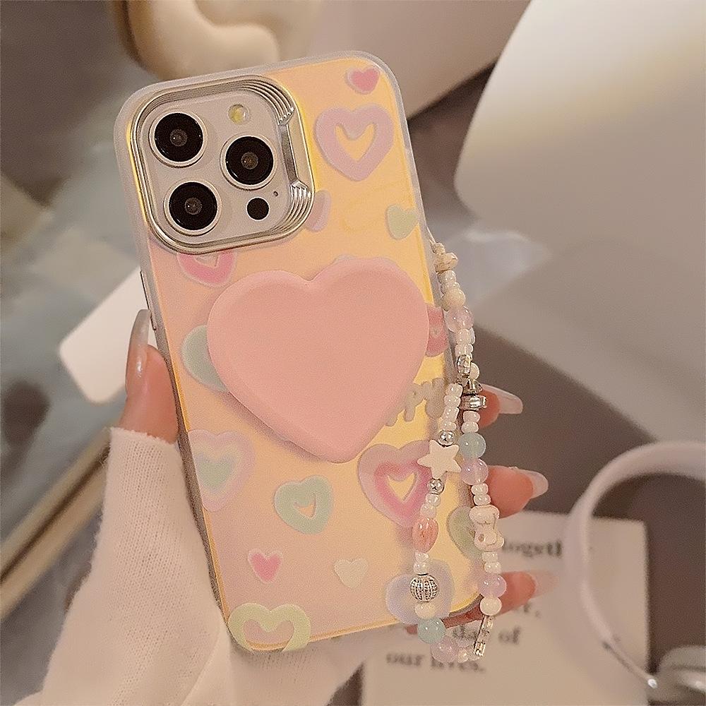 Laser Color Love Stand Suitable for Apple 16pro Max Mobile Phone Case IPhone 15 Chain 11 Hard 13