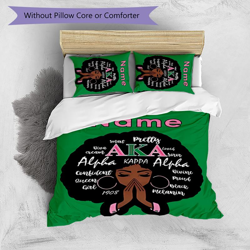 3pcs Custom Name Alpha Kappa Alpha logo Bedding Set Duvet Cover Closure Includes 1 Duvet Cover & 2 Pillowcases for All Seasons Bedroom Decor