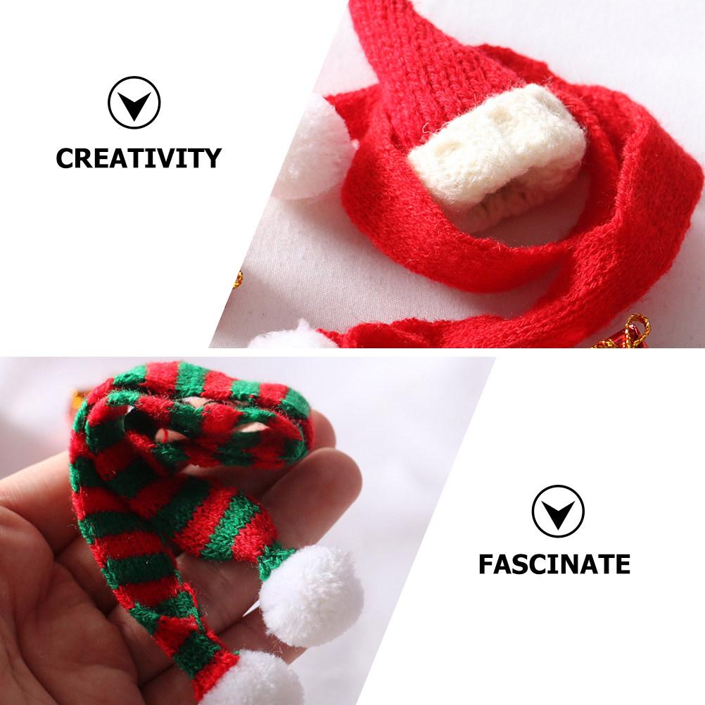 1Set Mini Christmas Hats and Scarves Set Bright Color Knitted Stretchable Holiday Decor for Miniature DIY Craft Photo Prop