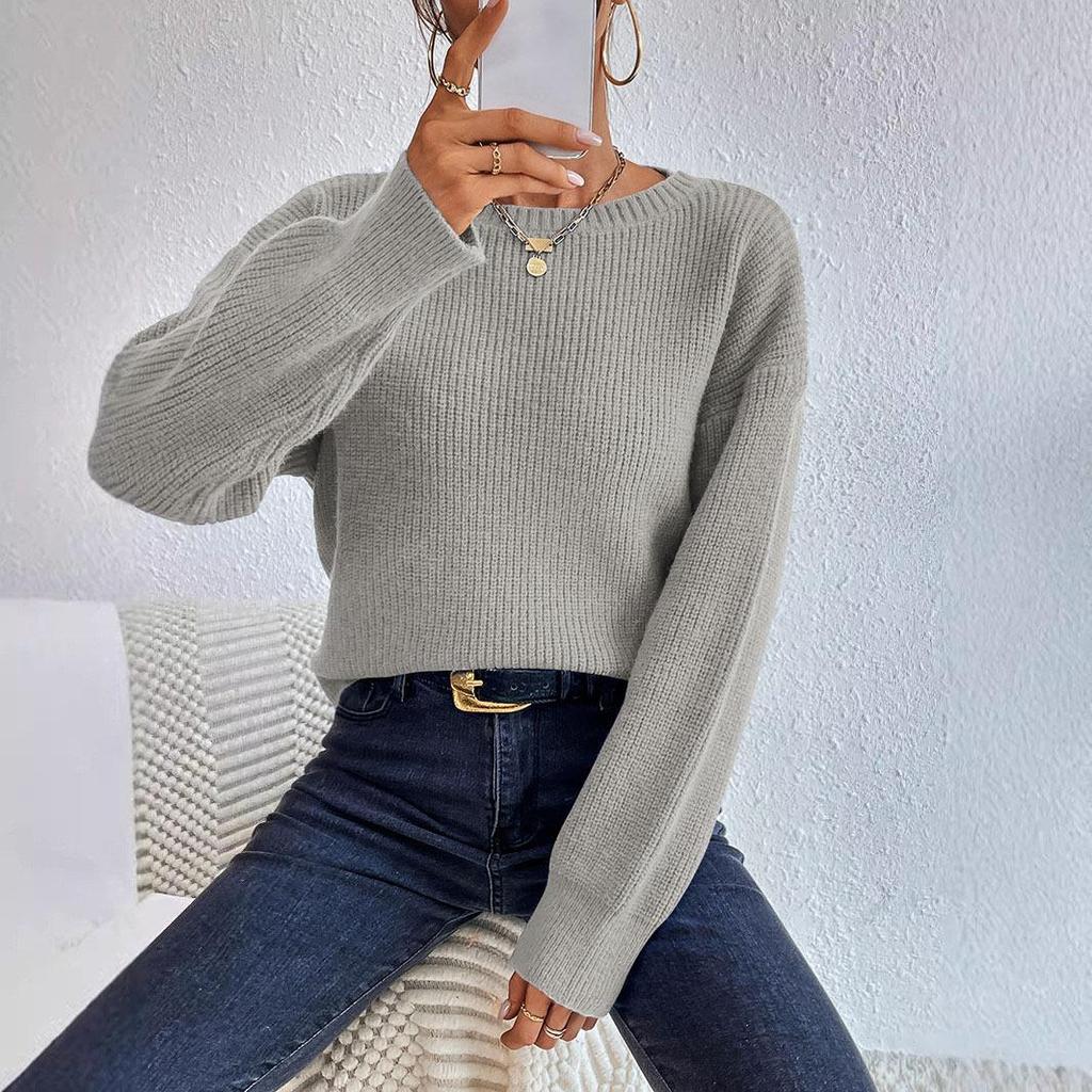 Nuovo Maglione Lavorato a Maglia da Donna Caldo di Lana Corto, Largo a Maniche Lunghe per Autunno e Inverno