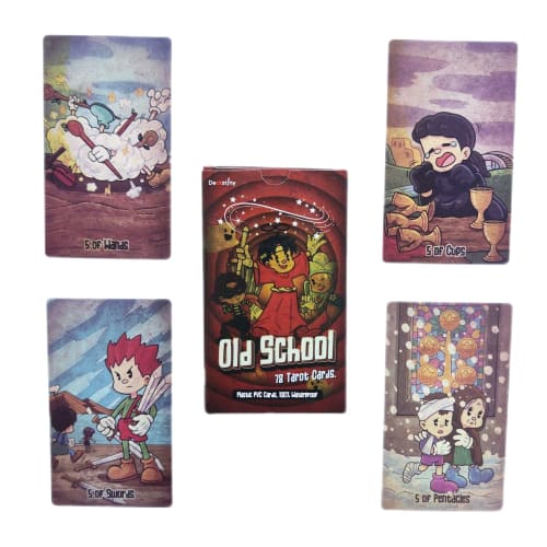 Old School Tarot Deck, 80 Vintage Cartoon Tarot Cards with Beginner's Guidebook, "Cuphead" Style Standard Tarot, Size: 12cm X 7cm