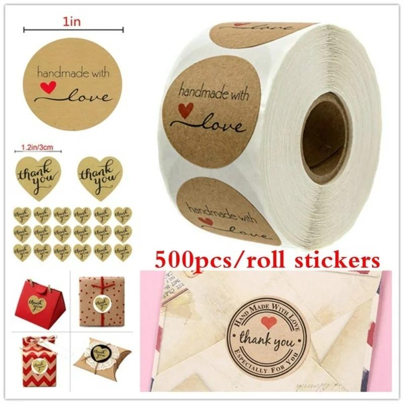 Party Supplies Bag 3 Types 500pcs/roll Inch Round Natural Kraft Handmade Stickers for Wedding Decor Cookie Gift Bag Packaging