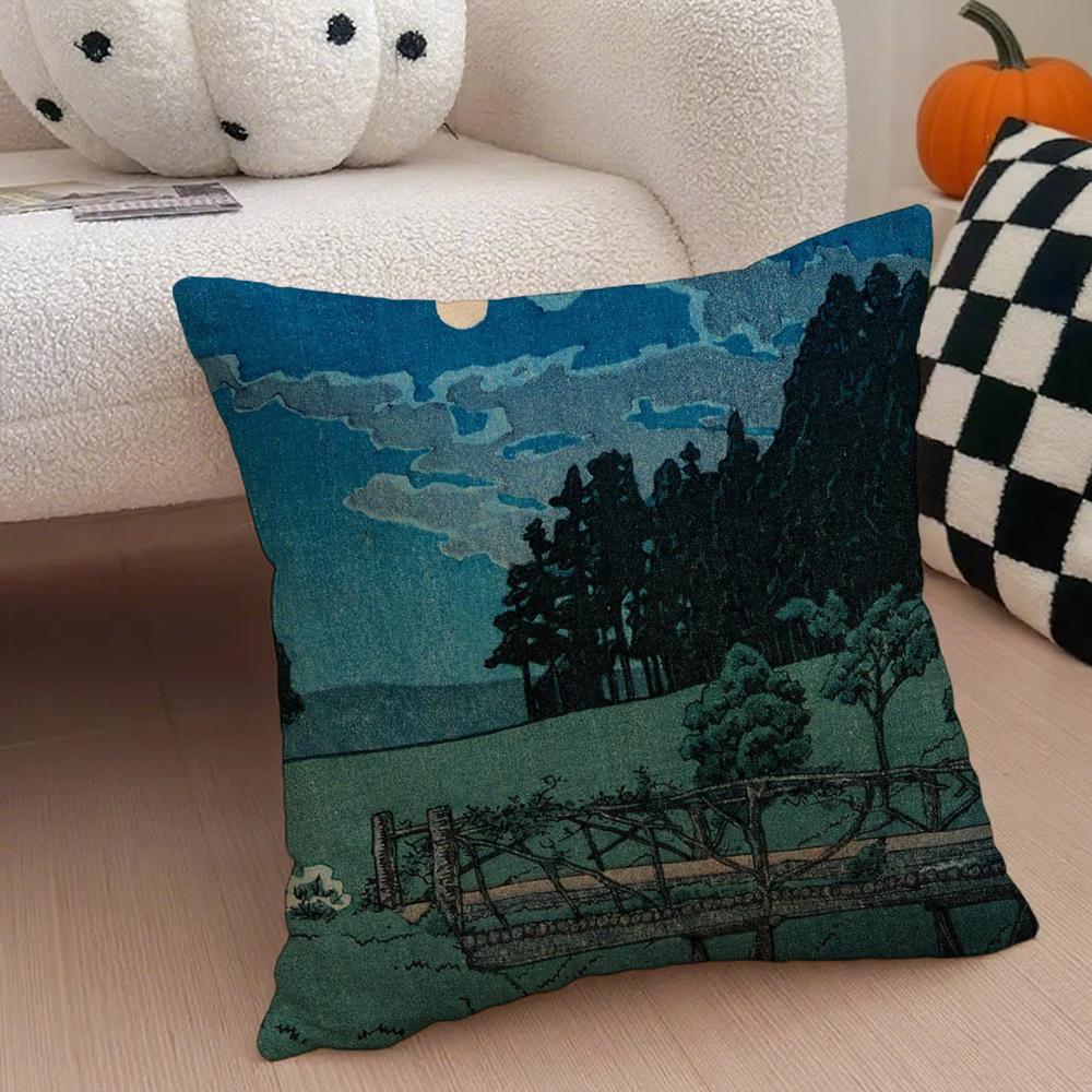 Hasui Kawase Cushion Cover Throw Pillow Cover Hidden Button Durable Polyester Chair Cushion