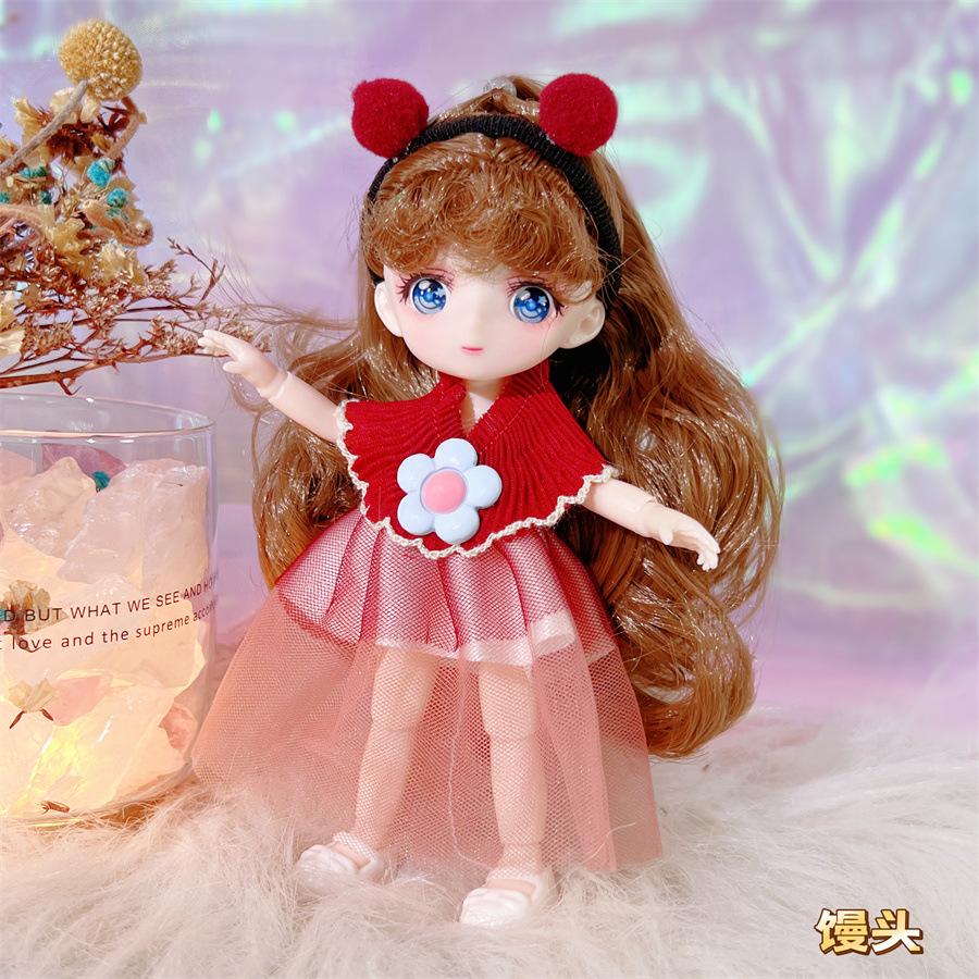 16cm 3D Comic Eyes Girl Princess BABI Doll Toys 1/8 BJD Joints Movable Pretty Clothes White Skin Kids Dress Up Toys Gifts