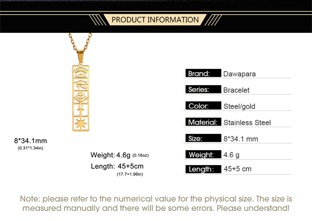 Dawapara Eye of Horus Ankh Cross Necklace Egyptian Cartouche Hieroglyph Pendant Stainless Steel Ancient Spiritual Jewelry