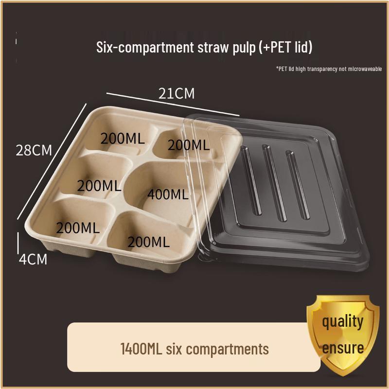 6-Compartment Disposable Paper Pulp Food Container
