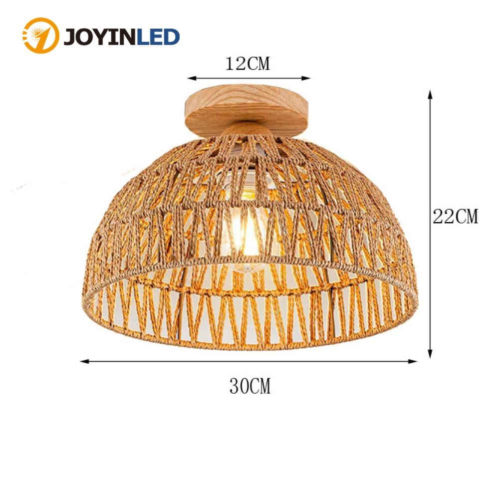 JOYINLED Bohemian Handwoven Chandelier Design Wooden Base Flush Mount Rattan Ceiling Light for Restaurant Living Room Bedroom