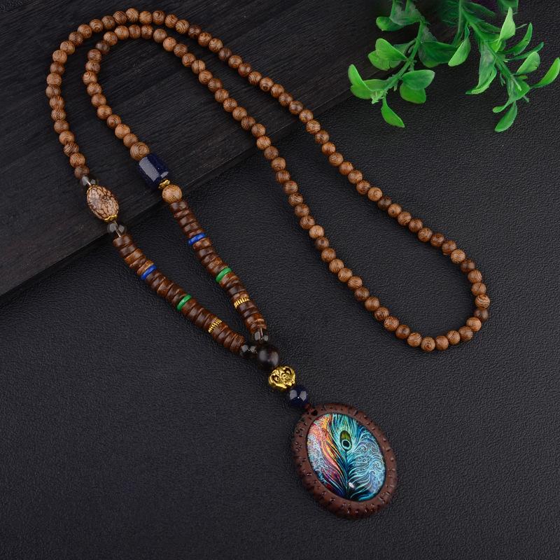 

Винтажные аксессуары для этнической одежды, цепочка для свитера, липовый кулон, длинная деревянная цепочка для свитера