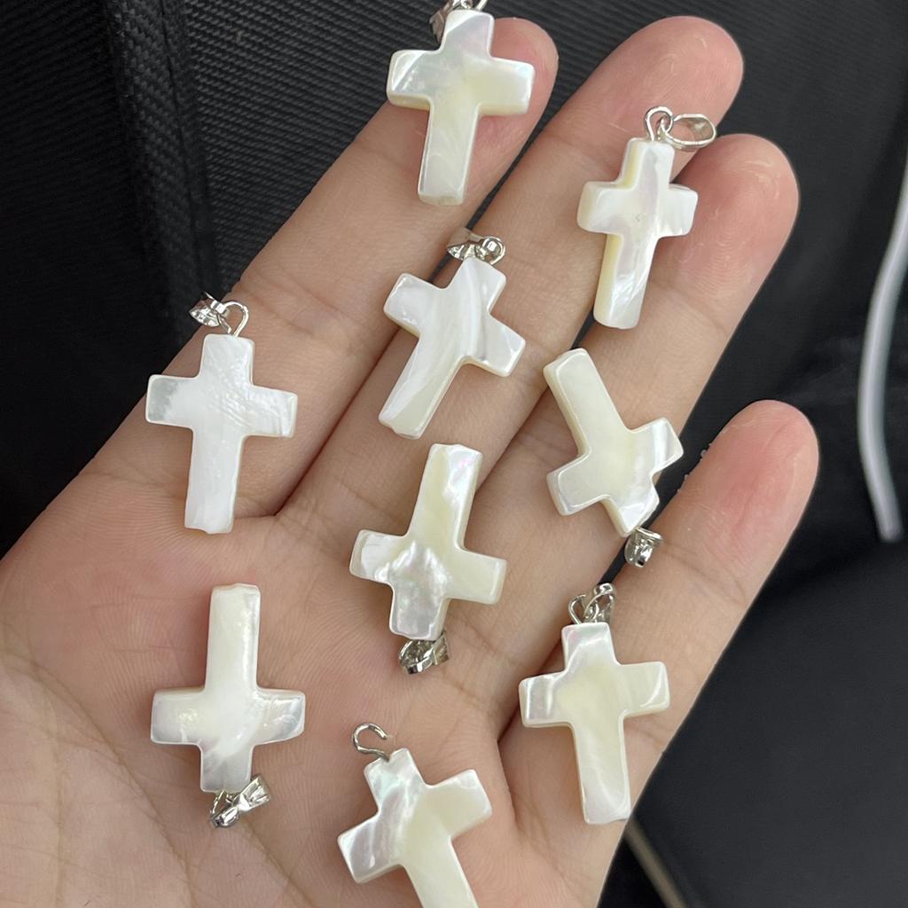5Pcs, DIY White Shell Cross Pendant, Natural Beach Jewellery Making Kit for Christmas or Easter Gift 15×20mm