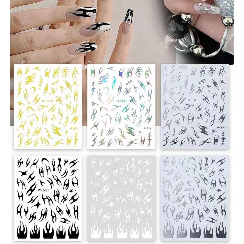 

Thorns Flame Nail Art Sticker New Arrival Flame Sparkle Silver Black and White Flame Nail Art Popular Internet Celebrity Decals Combine 6 Bramble Flames
