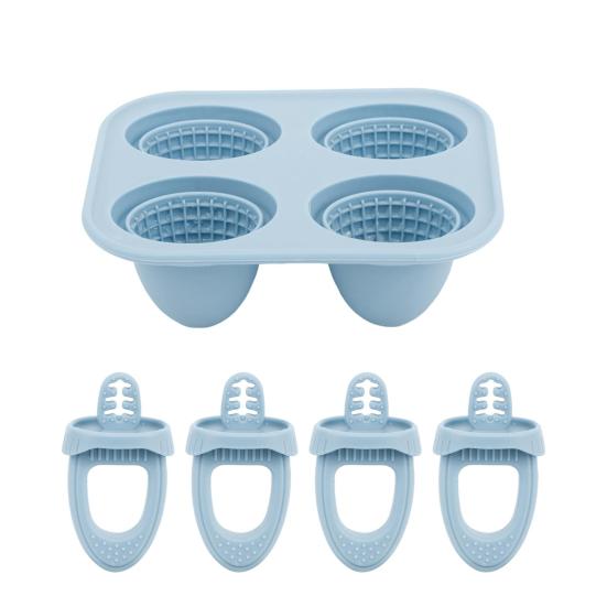 Baby Silicone Popsicle Mold with Handles 4-Cavity Mini Ice Cream Mold for Teething Relief Freezing Treats Maker for Toddlers Kids