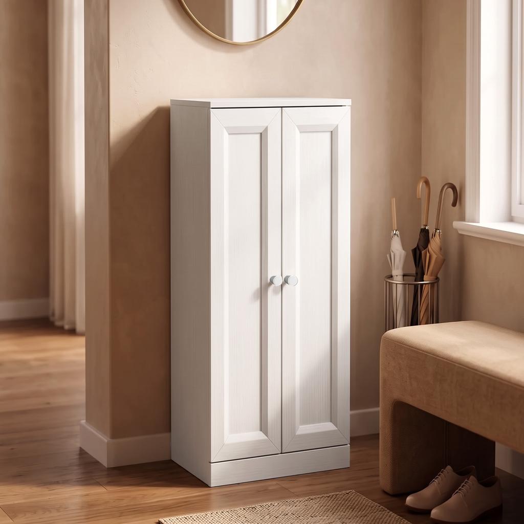 Narrow Bathroom Cabinet, Slim Storage Cabinet with 2 Doors & 4 Tiers, Freestanding Narrow Cupboard