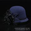 Autumn and winter woolen hat British retro top hat women's dome fashion hat pot hat flower decoration literary and retro