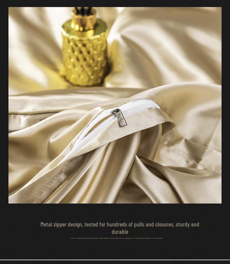 Imitation Silk 4-Piece Bedding Set: Duvet Cover, Fitted Sheet, Smooth Ice Silk Feel