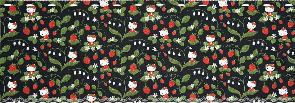 Noren Kobo Cafe Curtain Hello Kitty Embroidered Strawberry 120cm X 45cm Small Window Privacy Screen 93549 (W) (L)