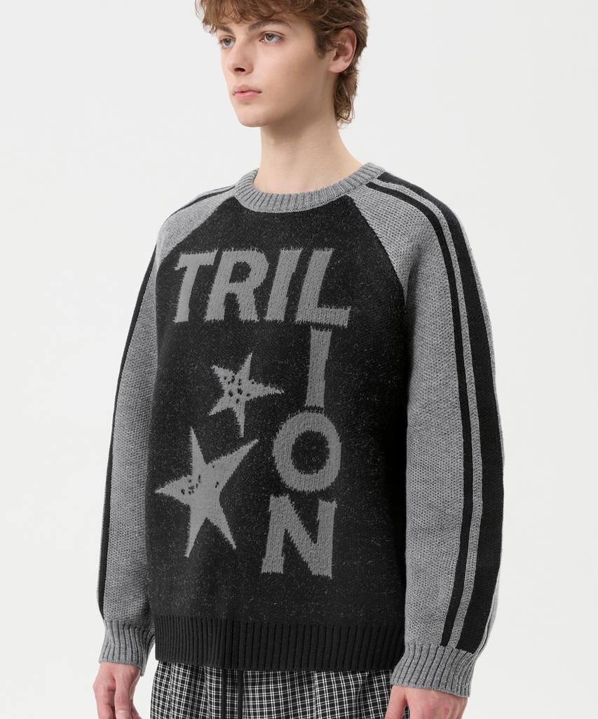 TRILLION Washable Raglan Hairy Graphic Track Knit_Black