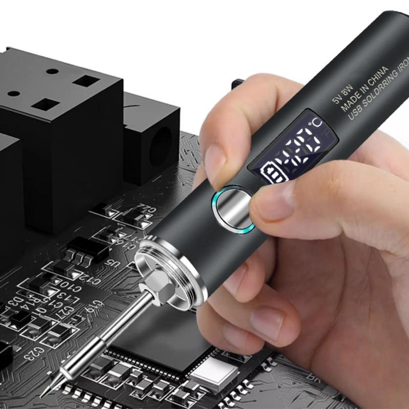 Adjustable Temperature Electric Soldering Iron USB Type C Charging Port Portable DIY Electronics Tool Replaceable Tip
