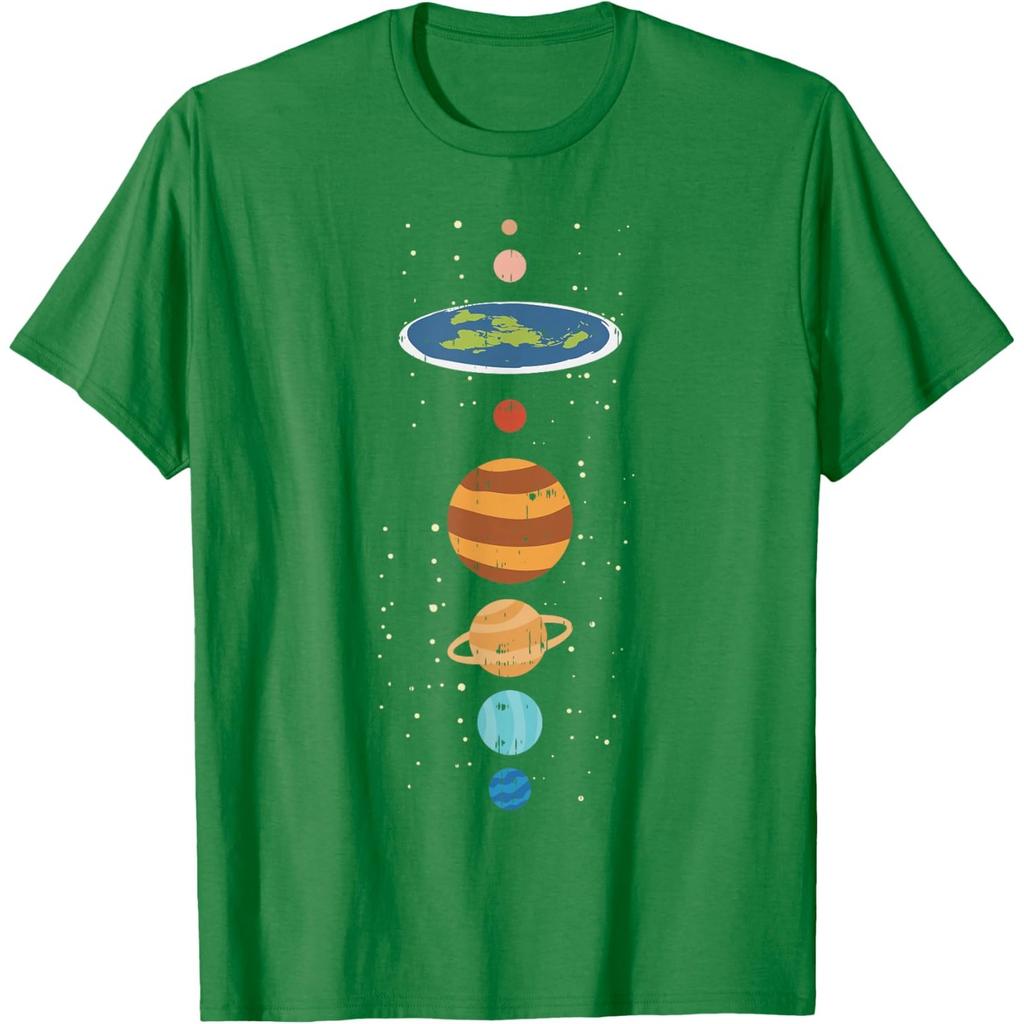 Flat Earth Planets Conspiracy Theory Funny Graphic T-Shirt Casual Cotton Tee