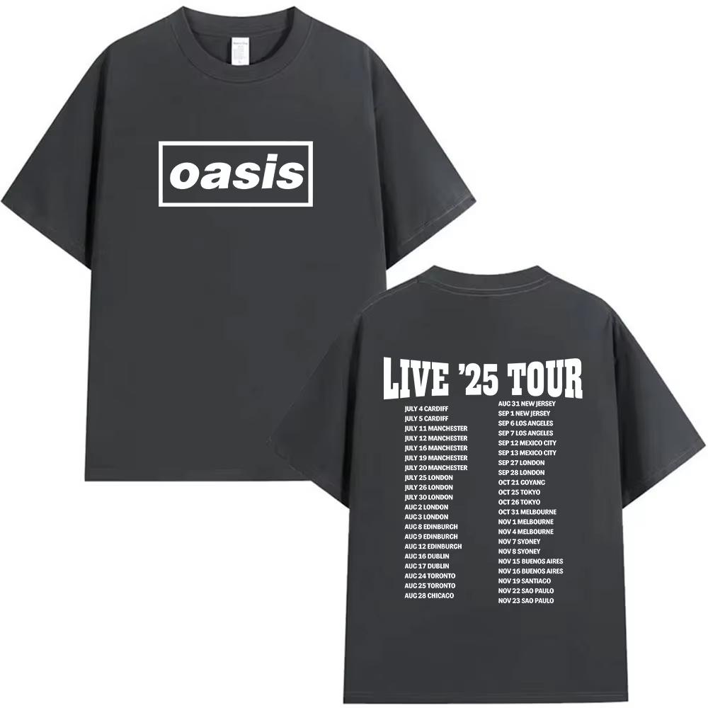 O-Oasis Live 25 Tour T-Shirts Men's Women Casual High Quality Cotton T Shirts British Fans Gift Short Sleeve T-shirt Streetwear