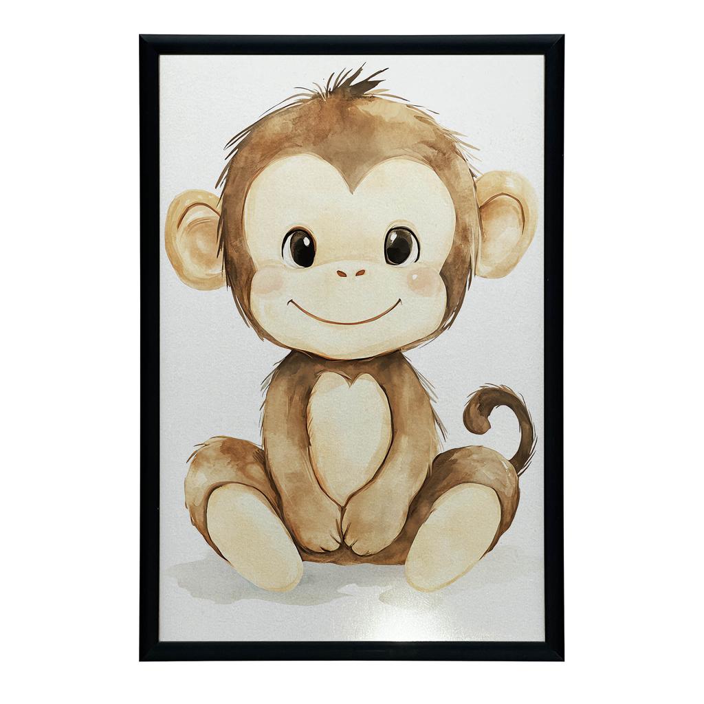 Plakat Uśmiechnięta Małpka Na Białym Tle Plakat Uśmiechnięta Małpka Na Białym Tle, 30X40 Cm, Rama Drewniana Jasny Dąb, Papier Matowy 230 Gsm