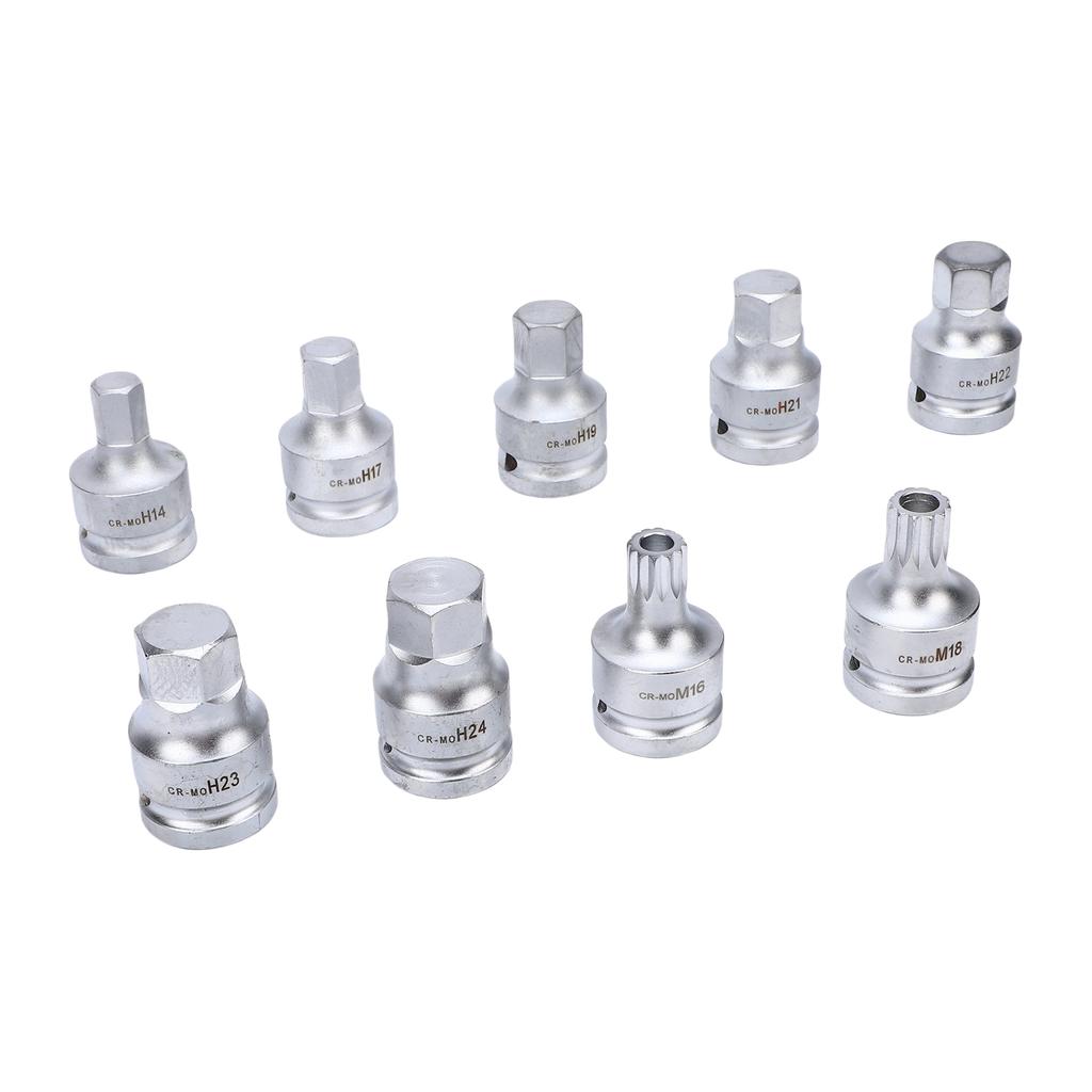 9PCS 3Celsius4 Inch Drive Hex Spline Bit Socket Set Cr-Mo Alloy Steel H17 H19 H21 H22 H23 H24 Hex Bit Spline Bit Socket Kit for Automotiv